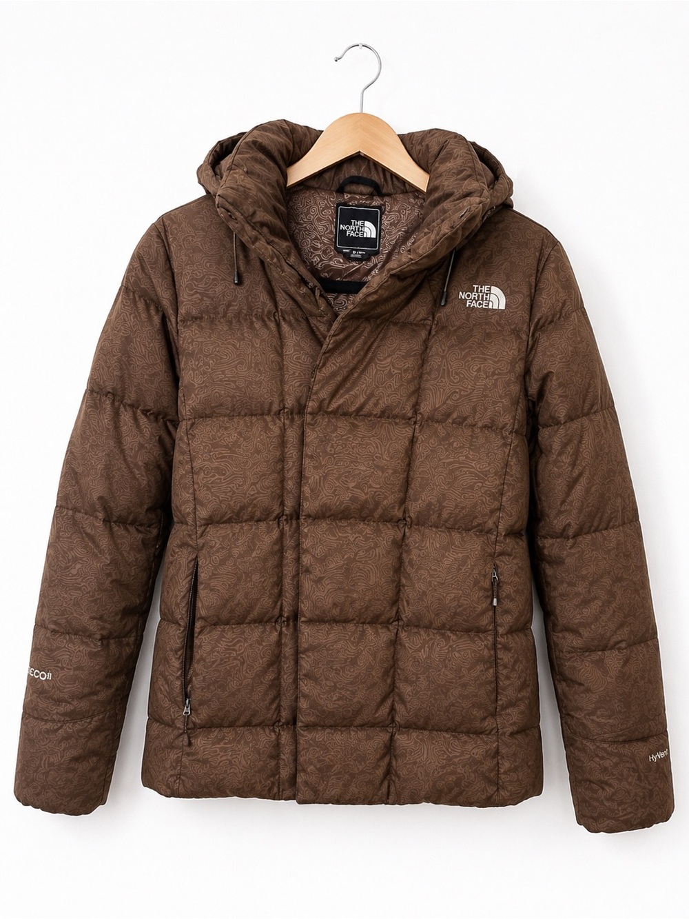 The North Face Brown Swirl Print 600 Fill Down Puffer RECCO Jacket XS